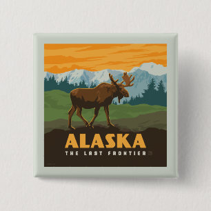Alaska   Frontier Moose 2 Inch Square Button