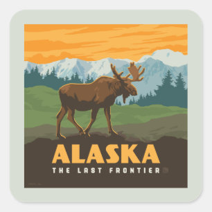 Alaska   Frontier Moose Square Sticker