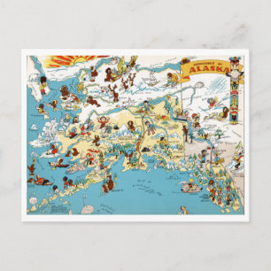 Alaska Funny Vintage Map Postcard