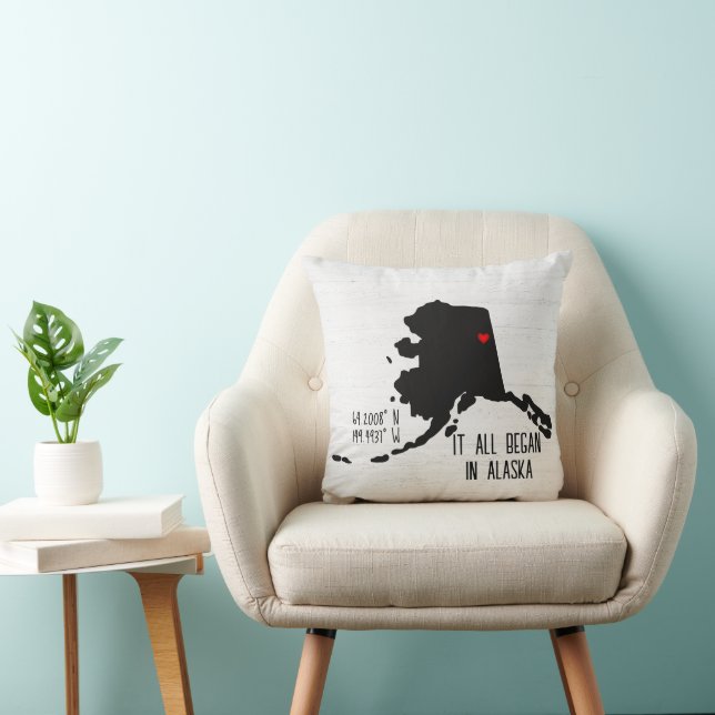 Alaska GPS Coordinates with Heart Throw Pillow (Chair)