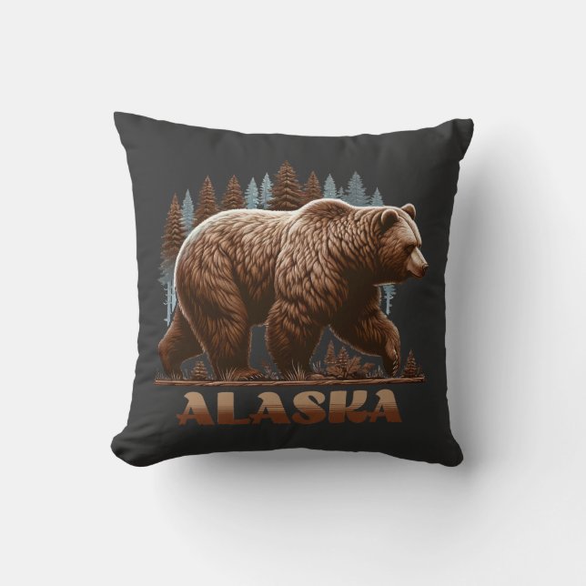 Alaska Grizzly Bear Throw Pillow (Front)