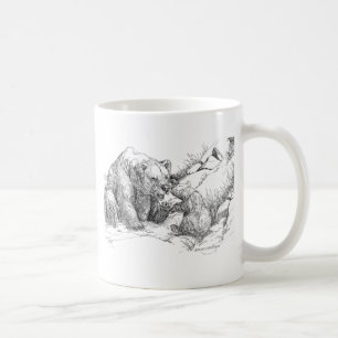 Alaska Grizzly & Sow Cub Jouer B&W Coffee Mug