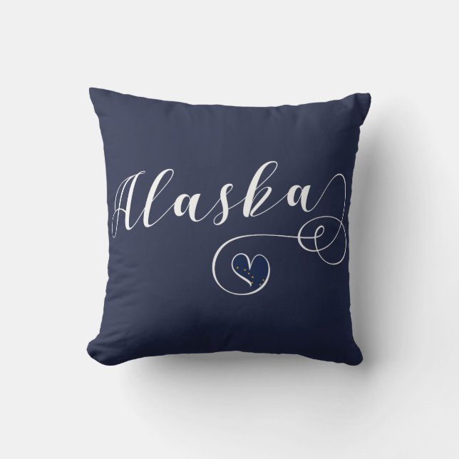 Alaska Heart Throw Pillow, Alaskan Flag Throw Pillow (Front)