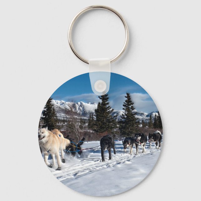 Alaska Husky Dog Sled Race Keychain (Front)