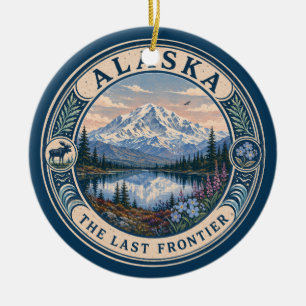 Alaska Landscape Illustration Travel Art Badge Ceramic Ornament
