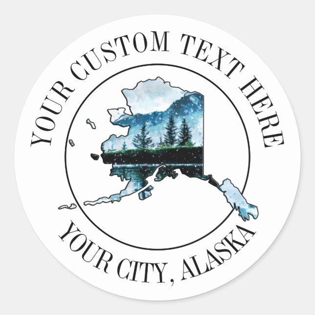 Alaska Landscape Map Custom Text 3" Classic Round Sticker (Front)