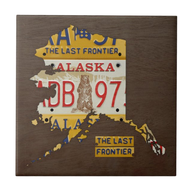 Alaska License Plate Map Ceramic Tile V3 (Front)