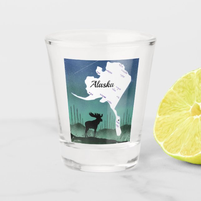 Alaska Map and Moose Shot Glass (Front)