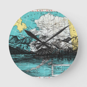 Alaska Map Art Round Clock