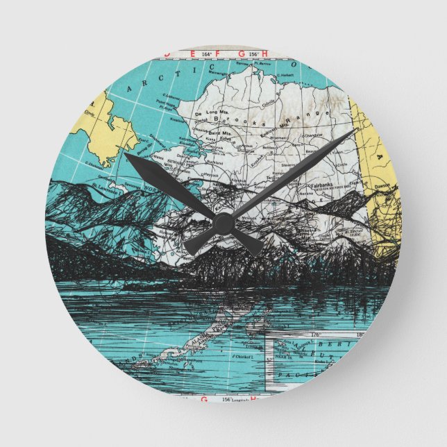Alaska Map Art Round Clock (Front)