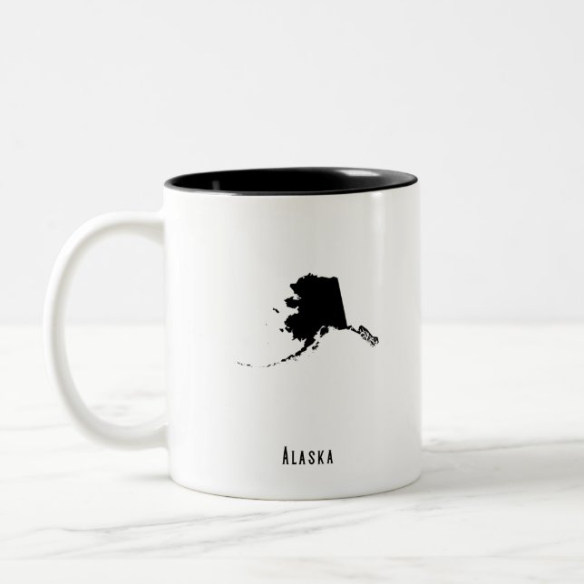 Alaska Map - Black and White Modern Alaska Map Two-Tone Coffee Mug (Left)