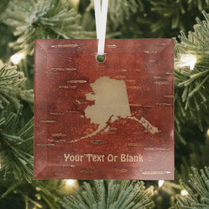 Alaska Map On Inner Birch Bark Glass Ornament