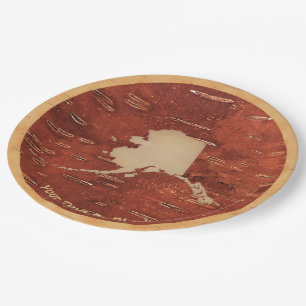 Alaska Map On Inner Birch Bark Paper Plate