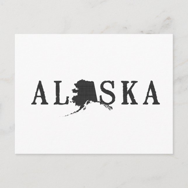 Alaska Map Shaped Letter State Word Art Black Postcard (Front)