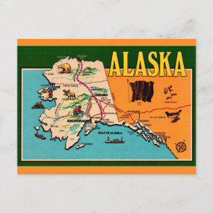 Alaska Map Vintage Postcard 