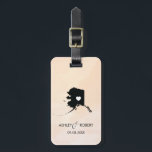 Alaska Map Wedding Luggage Tag with Couple's Name<br><div class="desc">These state luggage tags make the perfect wedding gift tags or welcome bag tags. Tie it to your gift instead of a typical paper gift tag, and they can use it for months and years to come. Tags have a peach apricot watercolor background. To place the heart at the wedding...</div>