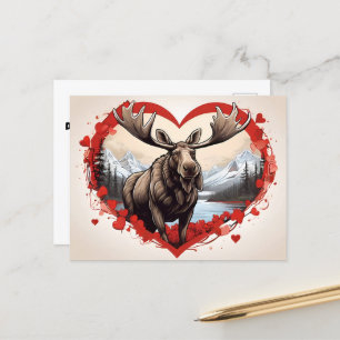Alaska moose hearth shaped background postcard