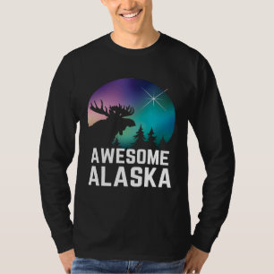 Alaska Moose Northern Aurora Borealis Lights Alask T-Shirt