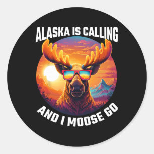 Alaska Moose Tourist Travel Funny Moose Adventure  Classic Round Sticker