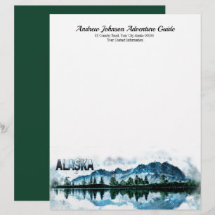 Alaska Mountain Watercolor Landscape Adventure Letterhead