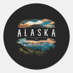 Alaska Mountains Usa Hiking Outdoors Vintage  Classic Round Sticker