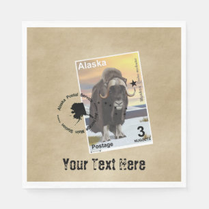 Alaska Muskox Postage Stamp Souvenir Napkin