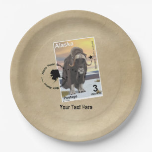 Alaska Muskox Postage Stamp Souvenir Paper Plate
