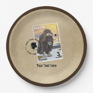 Alaska Muskox Postage Stamp Souvenir Paper Plate