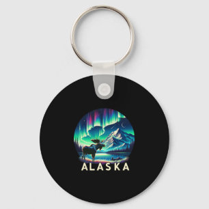 Alaska Northern Lights Aurora Viewing Moose Vacati Keychain
