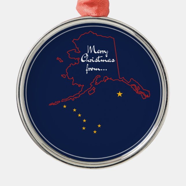 Alaska: "Northern Lights Greetings" Ornament Metal (Front)