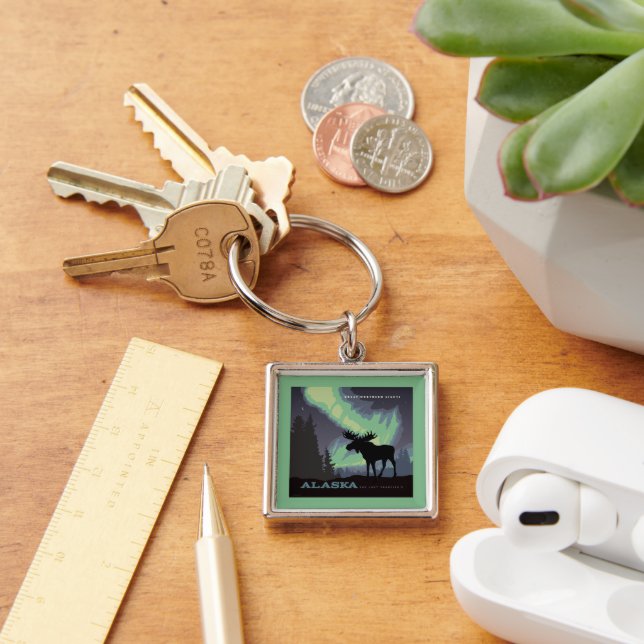 Alaska | Northern Lights Moose Keychain (Desk)