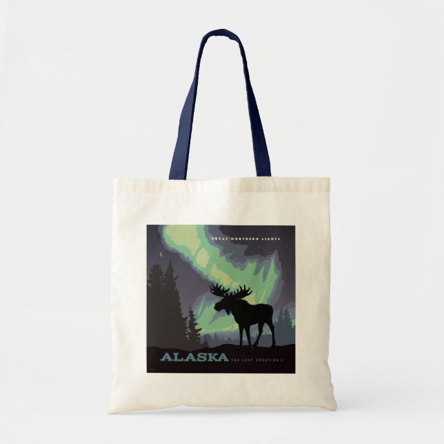 Alaska | Northern Lights Moose Tote Bag (Front)