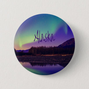 Alaska Northern Lights Mountains Lake 2 Inch Round Button