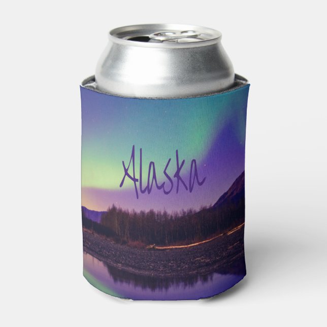 Alaska Northern Lights Mountains Lake Can Cooler (Can Front)