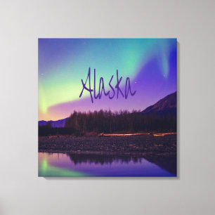 Alaska Northern Lights Mountains Lake Canvas Print