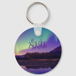 Alaska Northern Lights Mountains Lake Keychain