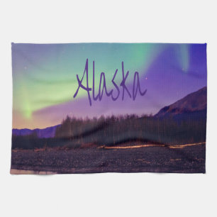 Alaska Northern Lights Mountains Lake Kitchen Towel