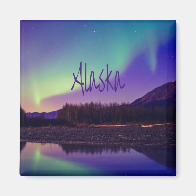 Alaska Northern Lights Mountains Lake Magnet (Front)