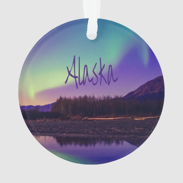 Alaska Northern Lights Mountains Lake Ornament (Back)