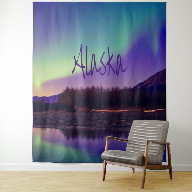 Alaska Northern Lights Mountains Lake Tapestry (In Situ)
