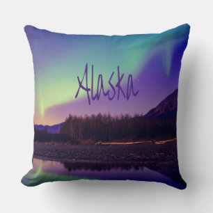 Alaska Northern Lights Mountains Lake Throw Pillow