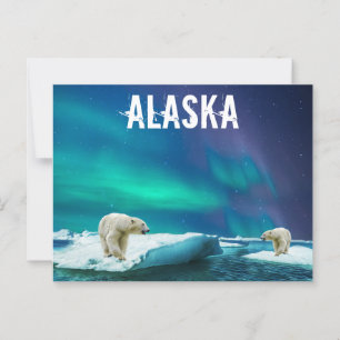 Alaska Postcard with Polar Bears Aurora Borealis