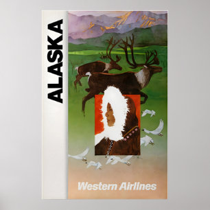 Alaska Print Western Airlines Travel Poster Alaska