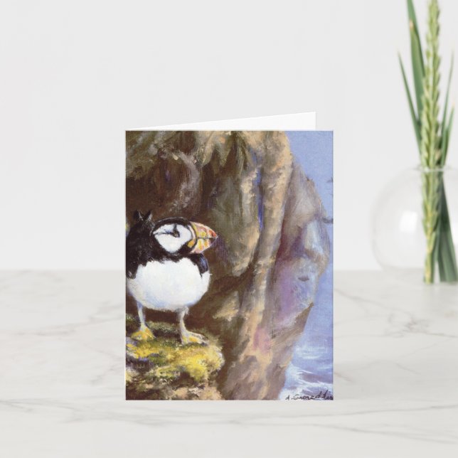 Alaska Puffin Oil Painting Designed Folded Note Card (Front)