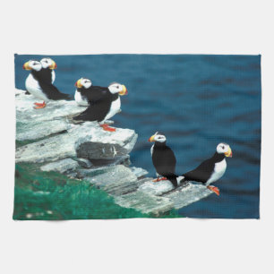 Alaska Puffins Feathered Colourful Birds Kitchen Towel