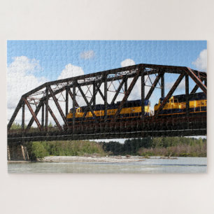 Alaska Railroad locomotive engine and bridge Jigsaw Puzzle