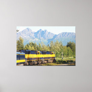 Alaska Railroad locomotive train engine & mountain Canvas Print