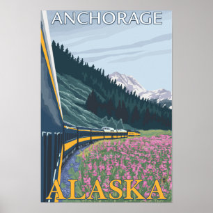 Alaska Railroad Scene - Anchorage, Alaska Poster
