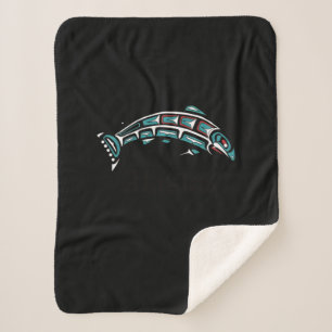 Alaska Salmon Fishing Native American Indigenous Sherpa Blanket