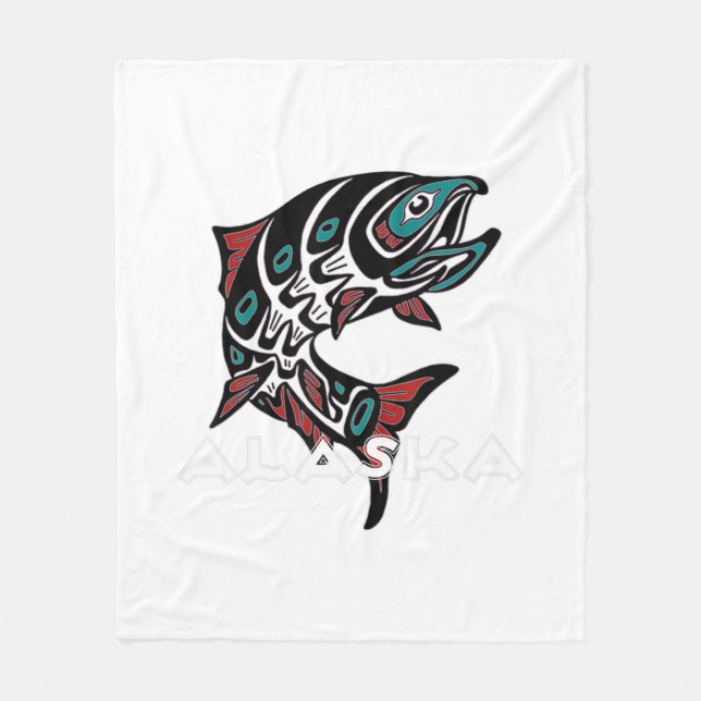 Alaska Salmon Fishing Native American Indigenous T Fleece Blanket (Front)